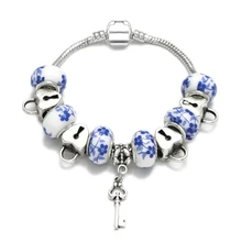 Модные ювелирные изделия браслеты, DIY браслет из сплава с бусинами, подарок на день Святого Валентина синий и белый фарфор бисерный браслет