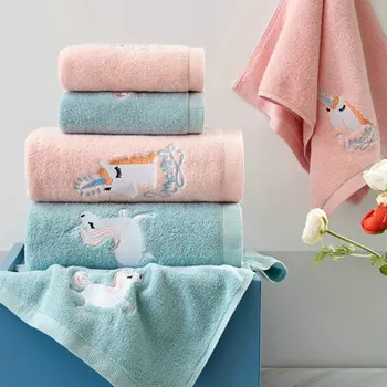 

Unicorn style Towel Set 100% Cotton 70x140cm Bath Towel and 2 Face Hand Towel Soft Washcloth For Adults 3pcs/set
