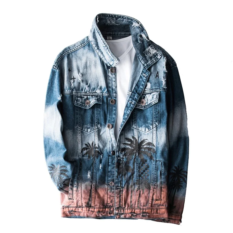 Мужская джинсовая куртка бомбер GA403 винтажная рваная пляжная в стиле хип хоп с