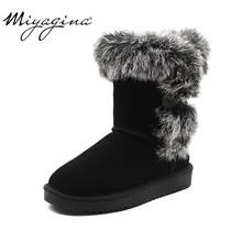 MIYAGINA; Модные женские зимние сапоги из натуральной воловьей кожи; зимние сапоги с натуральным кроличьим мехом; теплые женские сапоги;