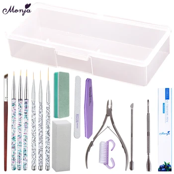 

Monja Nail Kit Stripe Lines Liner Painting Brush Storage Box Nail Art Nutrition Oil Nail Files Care Tool Decoration Manicure Set