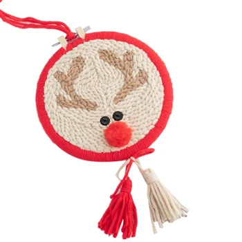 

DIY Knitting Wool Rug Hooking Kit Handcraft Woolen Embroidery Gift 15cm Imitation Bamboo Embroidery Frame Reindeer Ornament