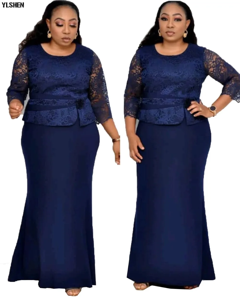 2019 Africa Dress African Dresses For Women New Rose Lace Long Maxi Dress High Quality Length Fashion African Clothes For Lady 03