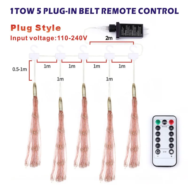 DIY фейерверк светодиодный светильник Starburst струнный свет медный провод с питанием от солнечной панели Фея Открытый водонепроницаемый Рождественский взрыв свадьба - Испускаемый цвет: Plug Style 1TOW 5