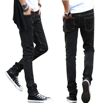 

MISSKY Spring Sutumn Men Long Pants Black Color Slim Jeans Small Trouser Legs Medium Waist Elastic Jeans Male Clothes