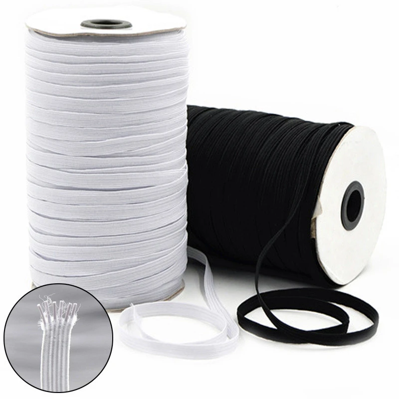 Banda elástica para mascarilla, elástico de costura para tapabocas, en color blanco y negro, longitud de 3mm, 5mm, 6mm, 8mm, 10mm, 12mm, banda de goma plana de alta elasticidad para actividades de bricolaje