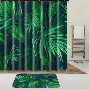 

Green Tropical Plants Shower Curtains Bathroom Polyester Waterproof Shower Curtain Leaves Printing Curtains for Bathroom Shower