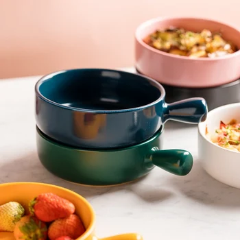 

Nordic Ceramic Instant Noodle Bowl With Handle Breakfast Rice Baking Bowl Dessert Soup Fruit Salad Bowl Microwave Oven Special