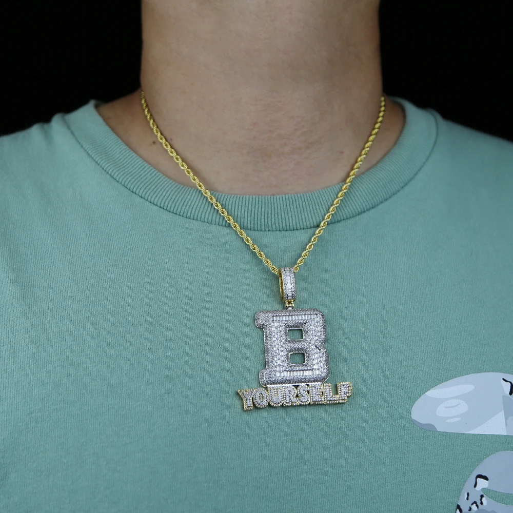 New Iced Out Bling BE YOURSELF Pendant Necklace Two Tone