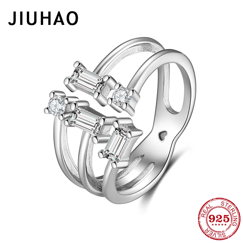 

925 Sterling Silver Simple Sparkling clears zircon Open Adjustable Finger Rings for Women Fashion Female Wedding Jewelry Bijoux