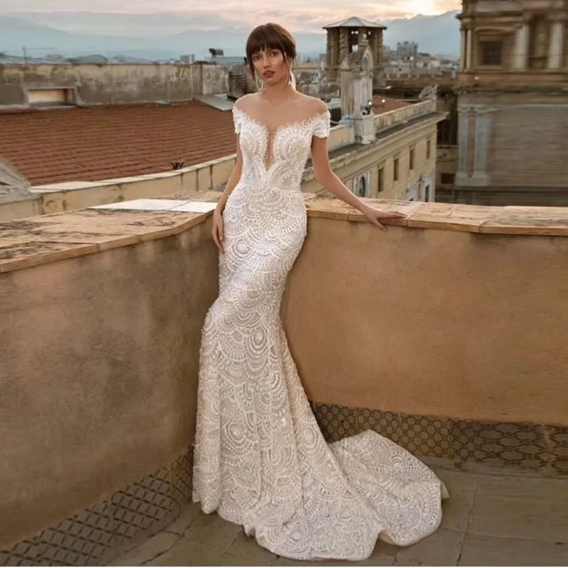 Новые модные белые сетка с блестками в форме русалки, длинное, Vestidos Для женщин элегантное платье с круглым вырезом, короткий рукав вечернее платье в стиле знаменитостей