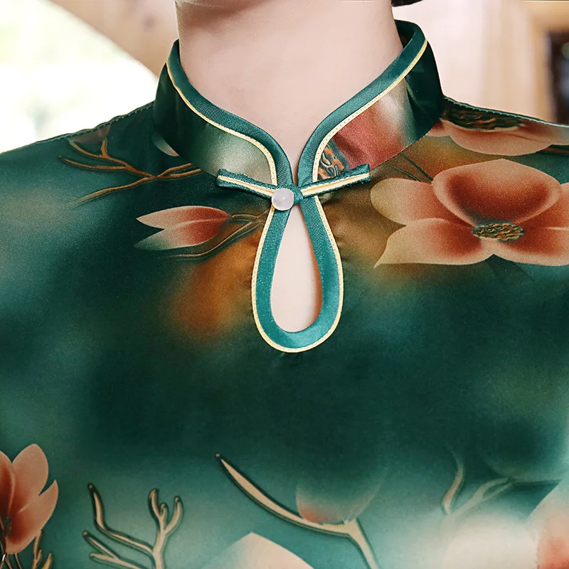Элегантное тонкое длинное платье ручной работы с пуговицами Qipao с сексуальным принтом Vestidos Cheongsam Размер M-4XL