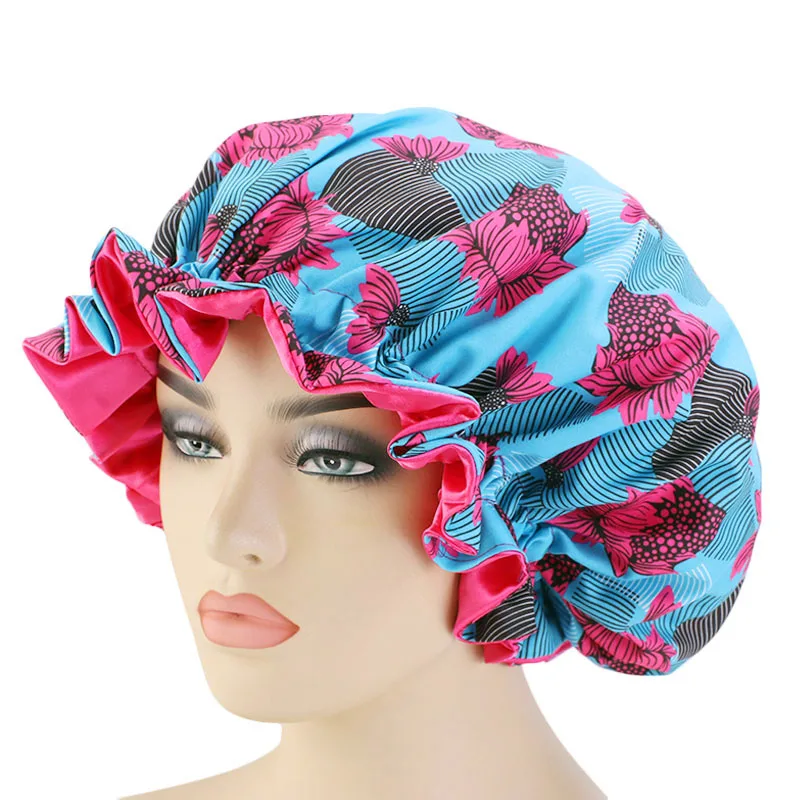 hot pink Большой размер Африканский узор Анкара принт Bonnets мусульманская женская ночная шапка для сна женский тюрбан атласная эластичная шляпа Крышка на голову Экстра - Цвет: hot pink