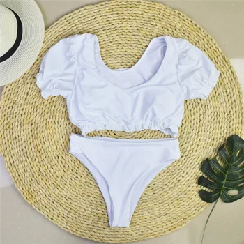

Half Sleeve Bikini Push Up Solid color Swimwear Women Sexy Bandage Bikinis Set Sexy Low Waist Swimsuit