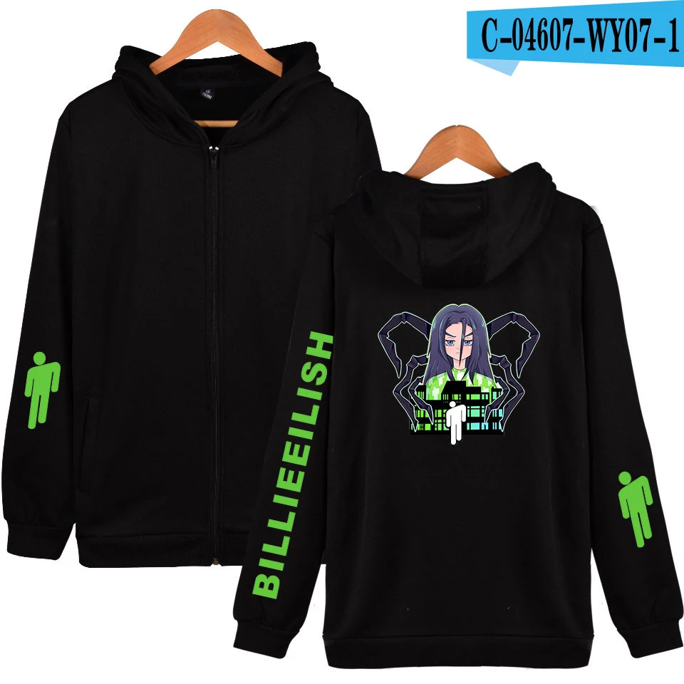 Billie Eilish толстовка на молнии уличная толстовка мужская/wo Мужская Billie Eilish толстовки хип-хоп зимние негабаритные толстовки Прямая поставка - Цвет: black