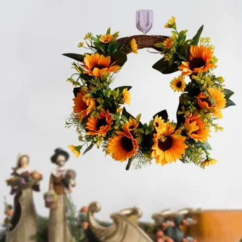 

Decorative Artificial Sunflower Rattan Round Garland With Green Leaves Wedding Garland Front Door Window Wall Hanging Decor 1