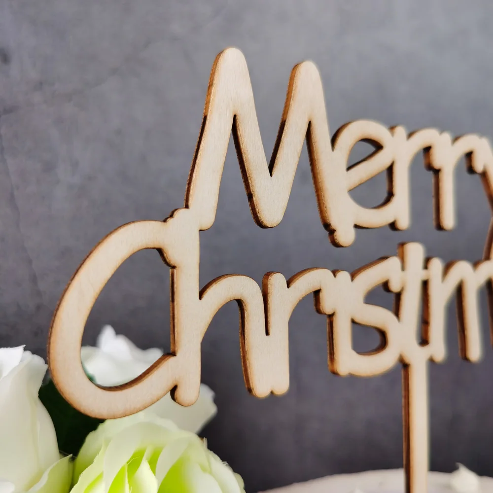 Merry Christmas color wood Cake topper,Acrylic Merry Christmas tree Cake topper Party Cake Decor Xmas Party Supplies (5)