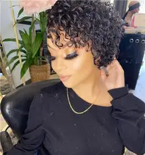 Pelucas de encaje frontal de corte pixie Bob, 150, 180, 250%, rizado, cabello humano con cierre de encaje Remy prearrancado