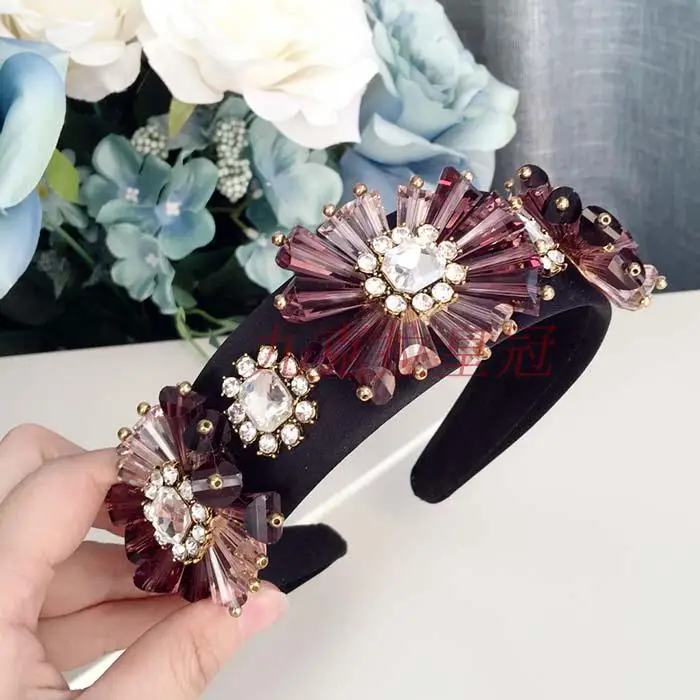 Ручной работы кристалл драгоценный камень Hairband женский европейский полный горный хрусталь бисером широкая головная повязка элегантные женские волосы бижутерия украшение для головы