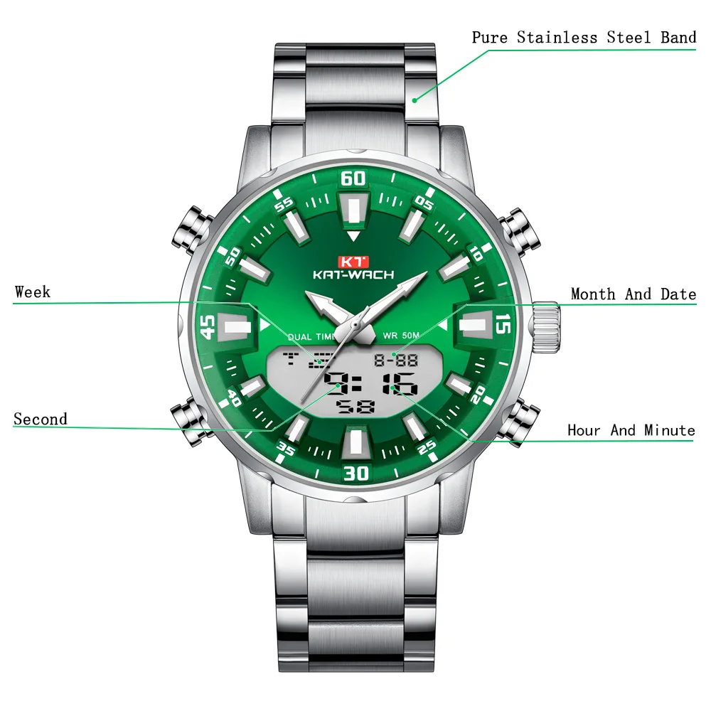 KAT-WACH Watch Male 2021 Sports Digital Watches Men Waterproof Steel Military Quartz Watch For Men Wristwatch Relogio Masculino