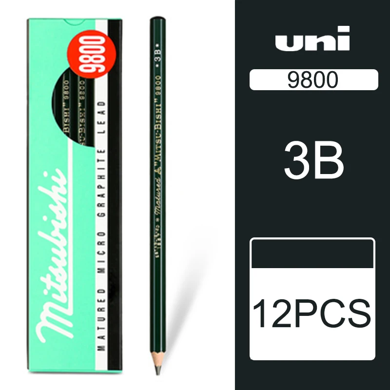 3B 12/22 палочки UNI MITSUBISHI карандаш 9800 тестовые карты карандаши для рисования профессиональный художественный эскиз карандаш - Цвет: 3B