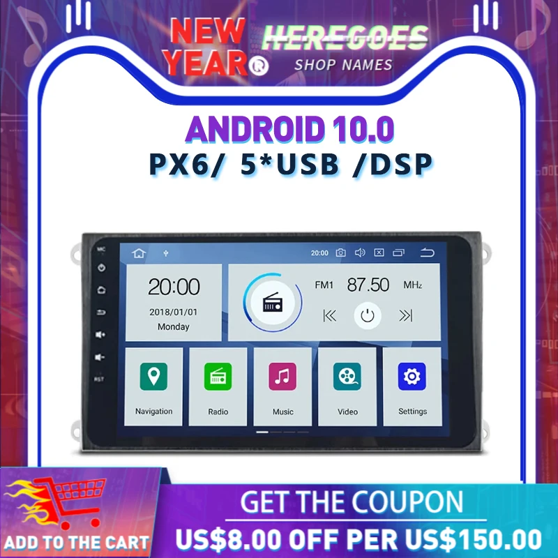8" PX6 DSP Android 10.0 6Core 4GB 64GB Car DVD Player Wifi GPS Map RDS Radio Bluetooth 5.0 For Porsche Cayenne 2003 - 2010 | Автомобили