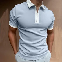

Summer New Men Polo Shirt Short Sleeve Oversized Loose Zipper Color Matching Clothes Luxury Male Tee Shirts Top U.S. Yards