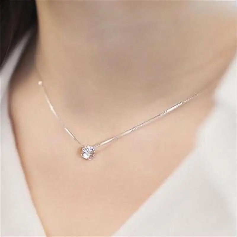 FDLK     Women Fashion Simple Rhinestone Choker Necklace Shine Rhinestone Silver Color Chain Jewelry