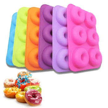 

HOT 6-Cavity Doughnut Silicone Mold Flexible Donut Baking Pan for Perfect Shaped Cake Biscuit Bagels Chocolate BPA Free