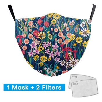 

Fashion Flower Print Mask Protective Washable Reusable Mouth Muffle Respirator Adult PM2.5 Outdoor Filter Fabric Mask Dustproof