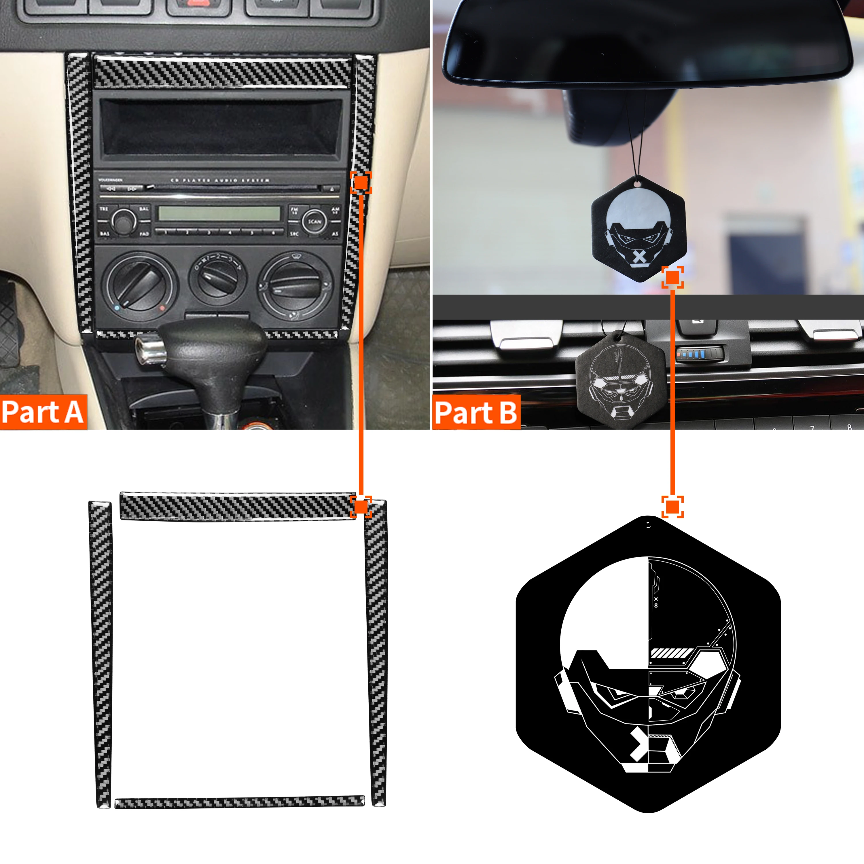 Schwarz Carbon Faser Aufkleber Innenräume CD AC Zentrale Steuerung Panel  Rahmen Auto Zubehör Für Volkswagen VW Golf 4 MK4 1999-2004