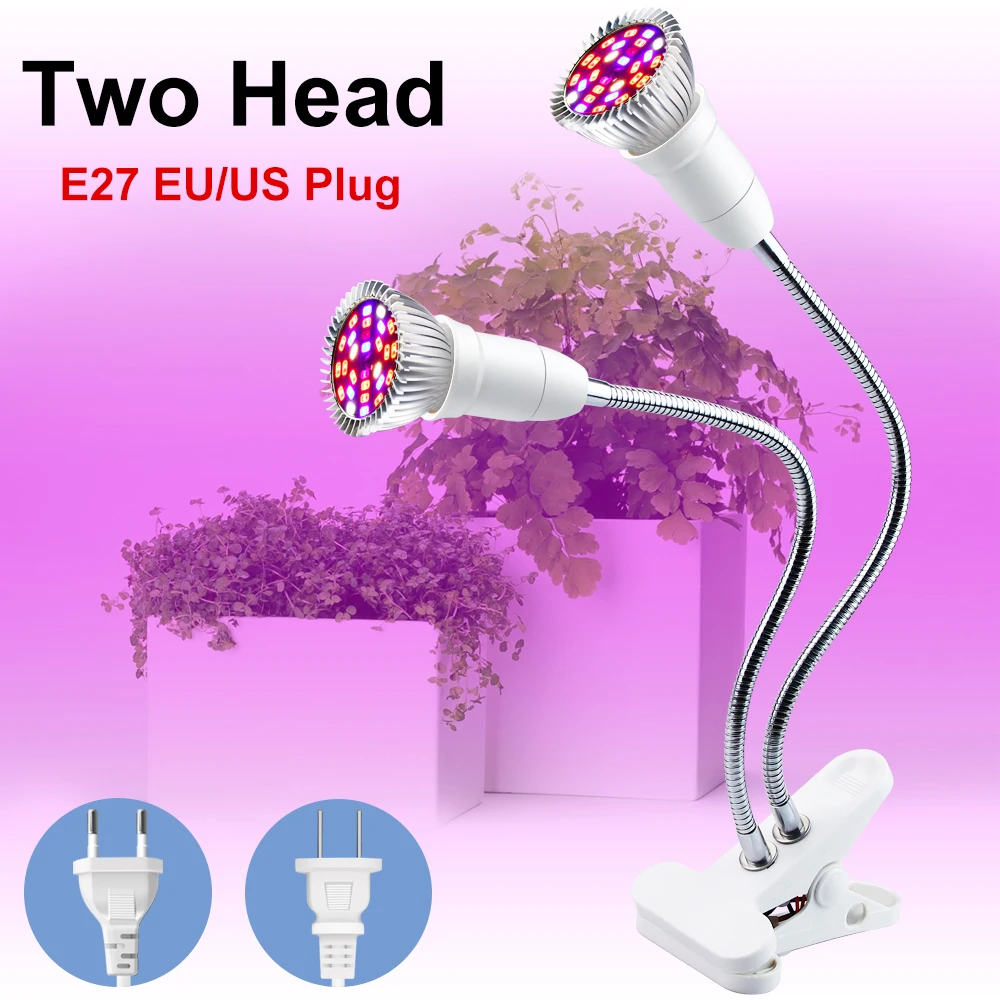 LED Desktop Clip Phyto Lamp 220V LED Plant Grow Light 18W 28W Full Spectrum Growth Bulbs Greenhouse Hydroponic System Grow Box
