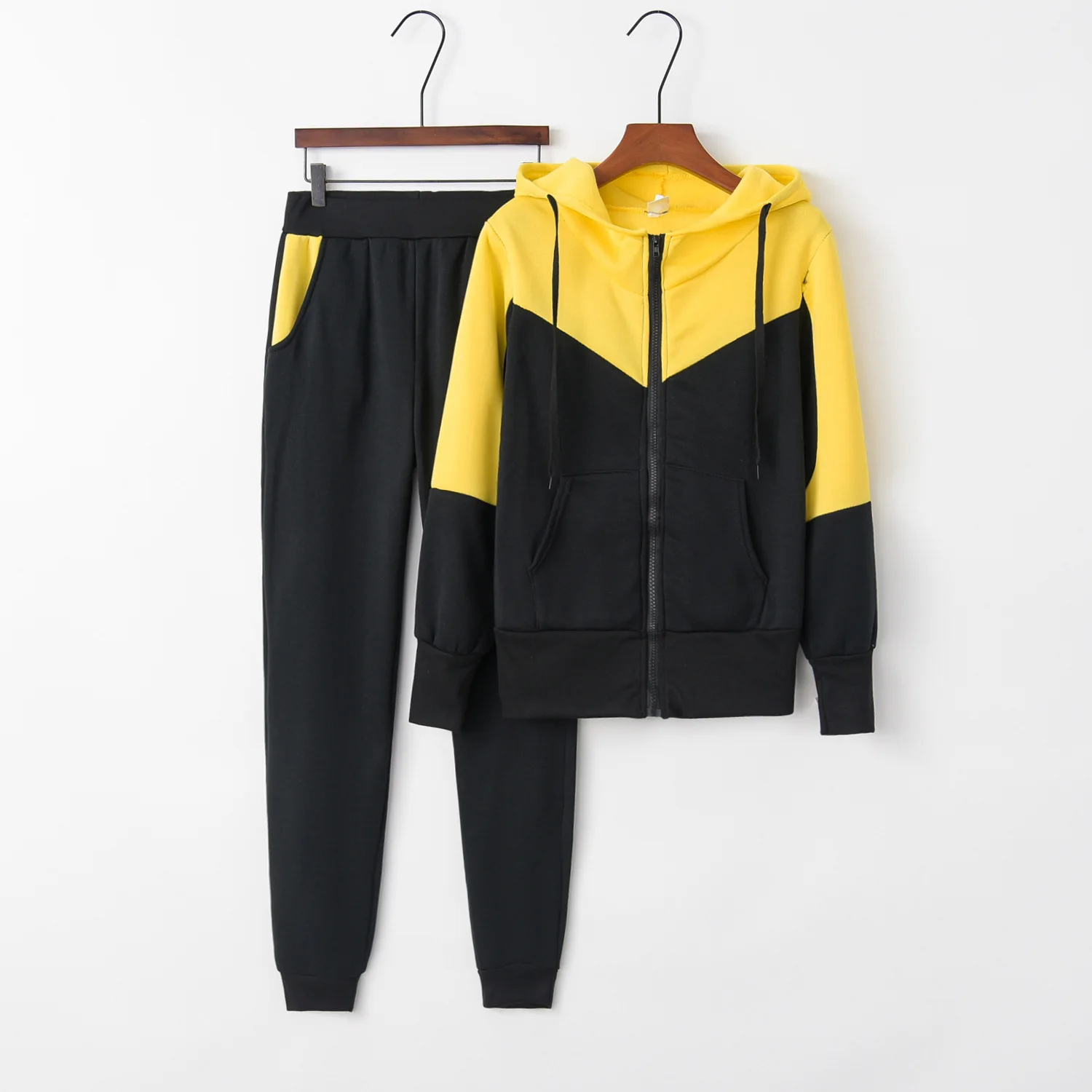 

Patchwork yellow 2020 New Design Fashion Hot Sale Suit Set Women Tracksuit Two-piece Style Outfit Sweatshirt Sport Wear