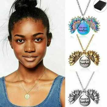 

Letters Sculpture sunflower Open Locket Pendant Chain Necklace Girl BoyDecoration For Lovers Wedding Birthday dropshipping