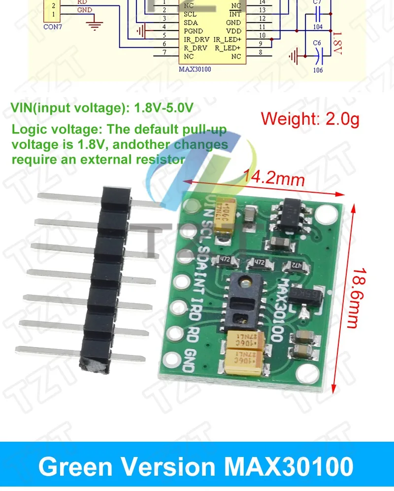 MH-ET MAX30102 MAX30100 Herzfrequenzerkennungsmodul Pulserkennung Blutsauerstoffkonzentrationstest für Arduino Ultra-Low Power – Detail 6