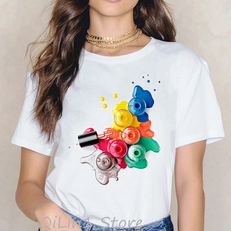 101791 Vogue Rainbow nail polish print tee shirt femme vintage t shirt women clothes summer top female harajuku aesthetic tshirt - Цвет: 101791
