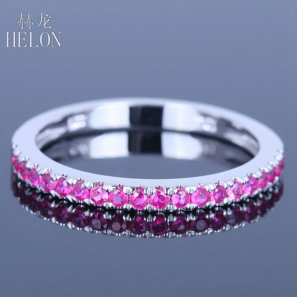 HELON Стерлинговое Серебро 925 сертифицированное круглое 0.4ct подлинный розовый сапфир Genstone женское кольцо для помолвки Свадебные трендовые ювелирные изделия