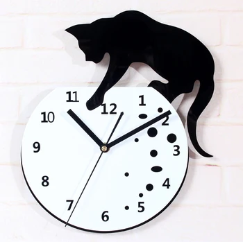 

Cute Cat Wall Clock Modern Acrylic Simple Animal Silent Kids Wall Clock Creative Unique Relogio De Parede Watch Wall DE50WC
