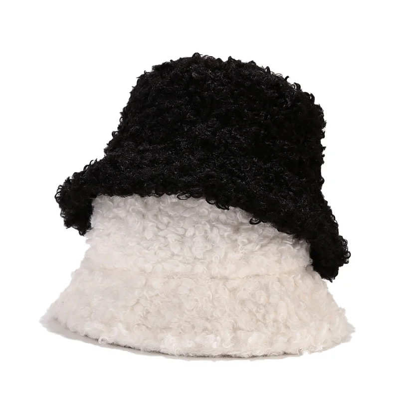 

Ins Winter Warm Hat Women Fashion Simple Plain Solid Color Faux Teddy Wool Big Curly Hair Fisherman Hat Couple Outdoor