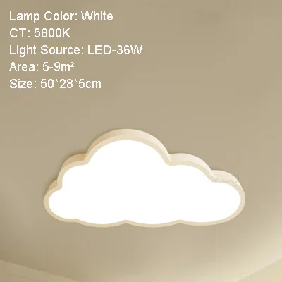 white shell warm 36 Вт 48 Вт светодиодный потолочный светильник в виде облаков Железный Абажур светильника, потолочный светильник для детей, малышей, детей, спальни, осветительные приборы 50x28 см - Цвет корпуса: white shell warm