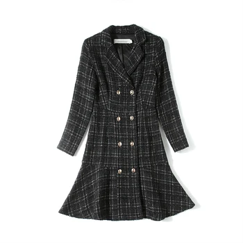 

Vintage Tweed Double Breasted Plaid Small Fragrance Suit Jacket Women Long Sleeve Retro Gothic Coat Ropa Mujer K8832