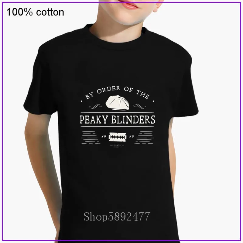 Детская футболка с надписью по заказу PEAKY BLINDERS коротким рукавом и круглым вырезом