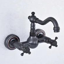 Kitchen Wet Bar Bathroom Vessel Sink Faucet Black Oil Rubbed Brass Wall Mounted Swivel Spout Mixer Tap Dual Cross Handles msf724