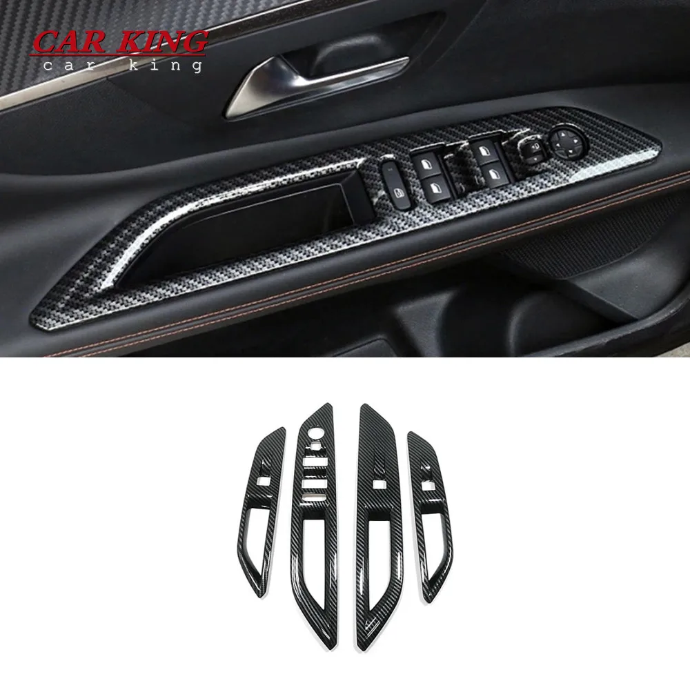 

Панель переключателя стеклоподъемника из АБС-углеродного волокна для Peugeot 3008 5008 GT 2017-2020 2021 2022 2023, аксессуары