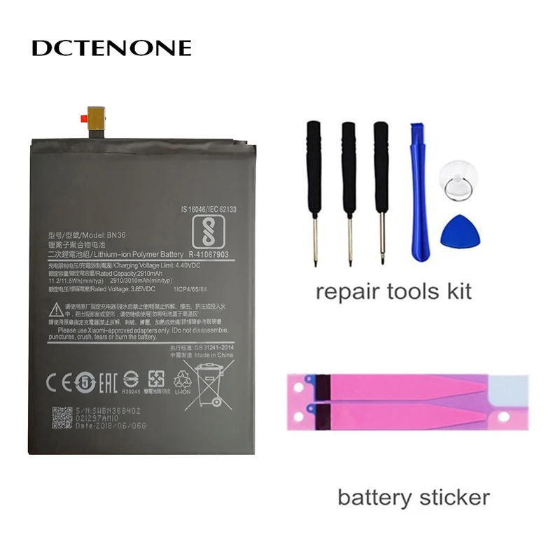

DCTENONE Phone Battery BN36 3000mAh Battery For Xiaomi Mi 6X Mi6X Mi A2 MiA2 BN36 High Quality Phone Replacement Batteries
