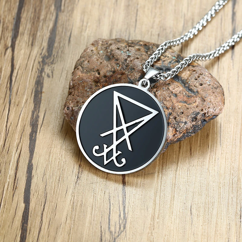 

SIGIL OF LUCIFER DISC PENDANT SATANIC SYMBOL STAINLESS STEEL SATANISM UNISEX JEWELRY SEAL OF SATAN NECKLACE