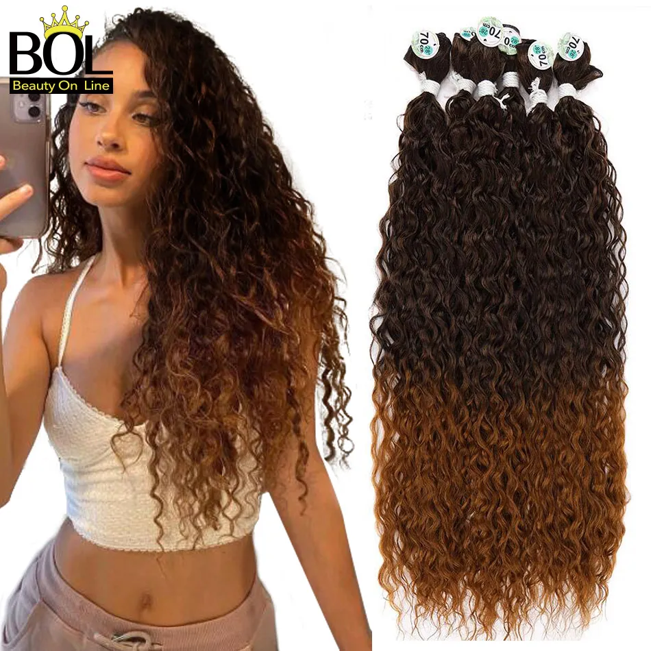 BOL Afro Kinky Curly Hair Bundles Synthetic Hair Extensions Ombre Color Hair Weave Bundles 3Pieces/100g for Women Free Shipping