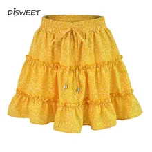 DISWEET плиссированная юбка с высокой талией, женская мода, женская пляжная юбка с принтом, весна-лето, мини-юбка с цветочным рисунком