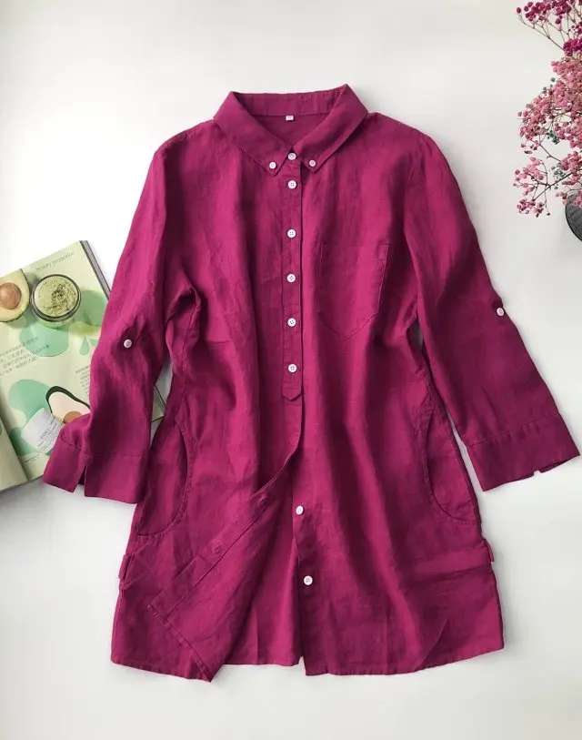 Для женщин Rhodo/белый белье сплошной цвет, с длинным рукавом, с отворотом, спортивного покроя, удлиненная блуза, юбка
