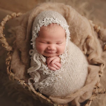❤️ Abbigliamento fotografico neonato Cappello in mohair + involucro 2 pezzi / set Puntelli per foto per bambini Accessori Studio Shooting Infantile Berretto lavorato a maglia Avvolge